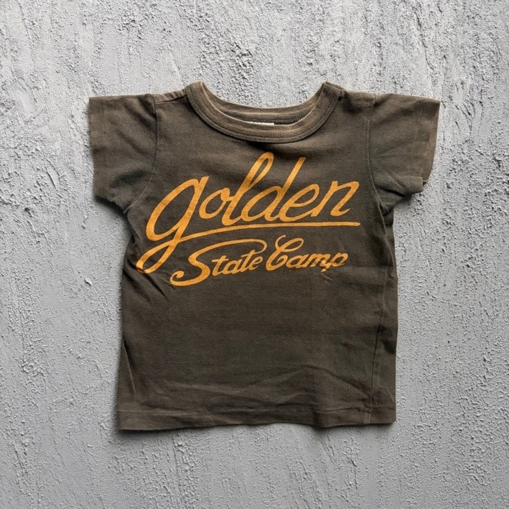 Denim Dungaree T-Shirt XXS 90CM Brown Golden State Camp Baby Tee Japan